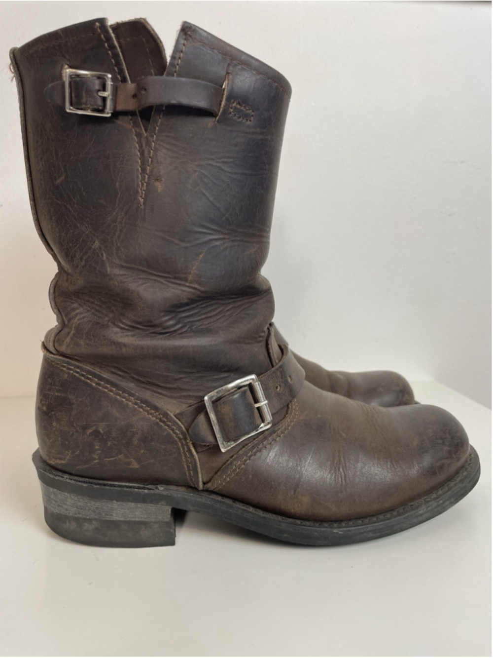 Vintage FRYE USA Engineer 12R Boots Women’s 8.5 Rustic Brown Distressed Leather